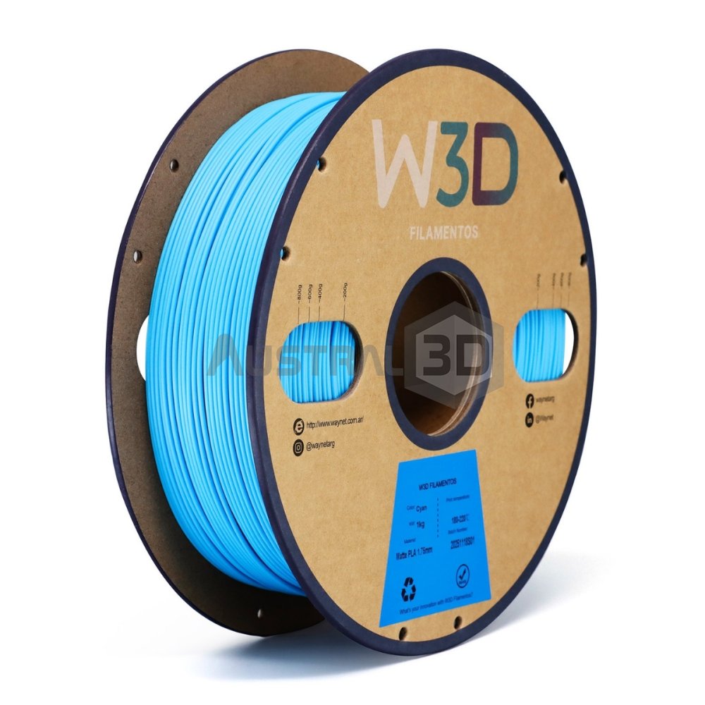 Filamento PLA Mate W3D 1kg CELESTE CYAN