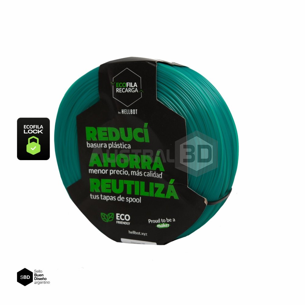 Filamento 3D RECARGA PLA LOCK 1.75 Hellbot 1kg ESMERALDA TRANSLUCIDO 